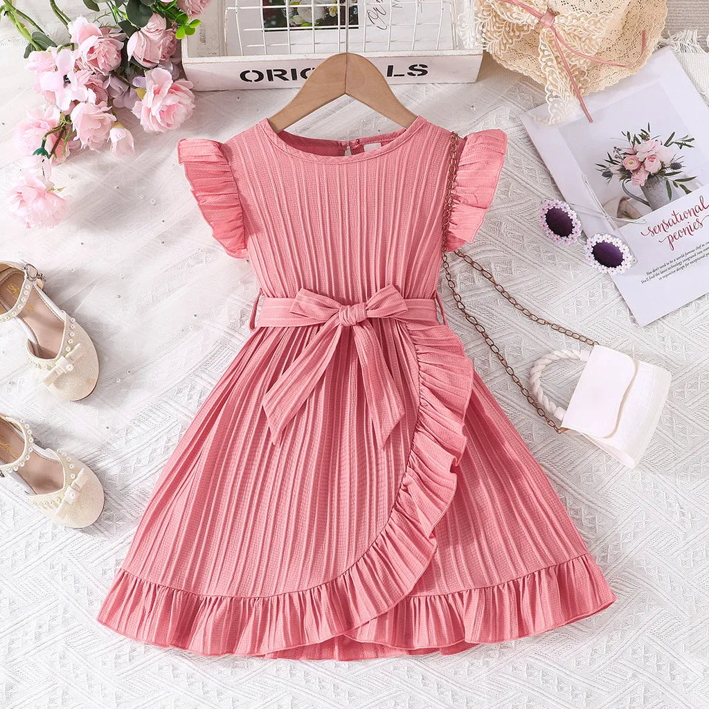 Vestido Infantil “Doce Encanto” – Manga Babado, Cores Lisos, Estilo Princesa