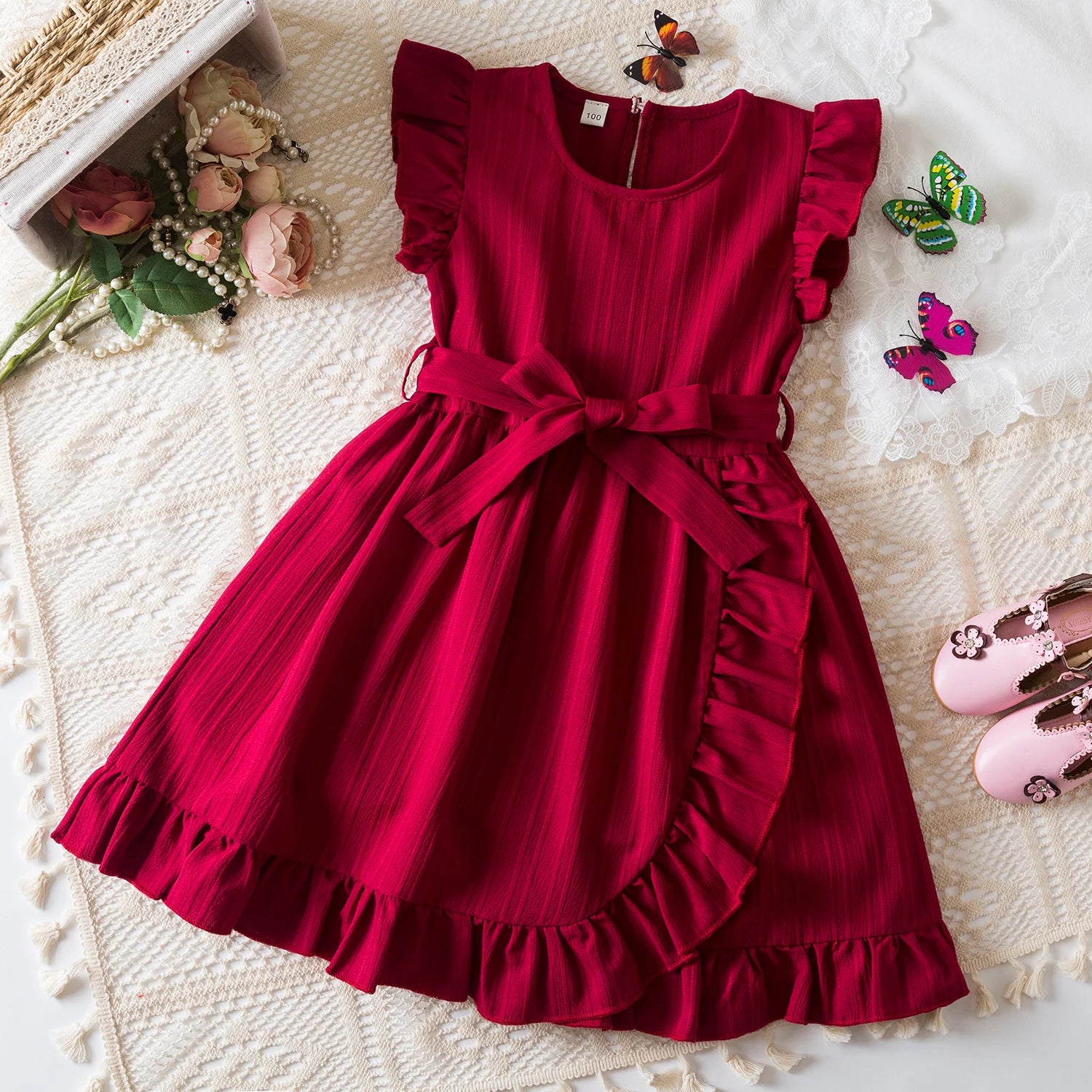 Vestido Infantil “Doce Encanto” – Manga Babado, Cores Lisos, Estilo Princesa