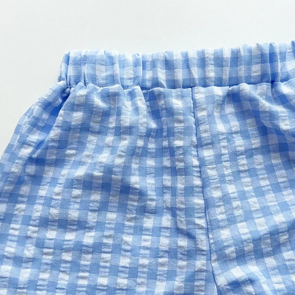 Conjunto Helena – Blusinha Xadrez com Botões + Calça Infantil Casual