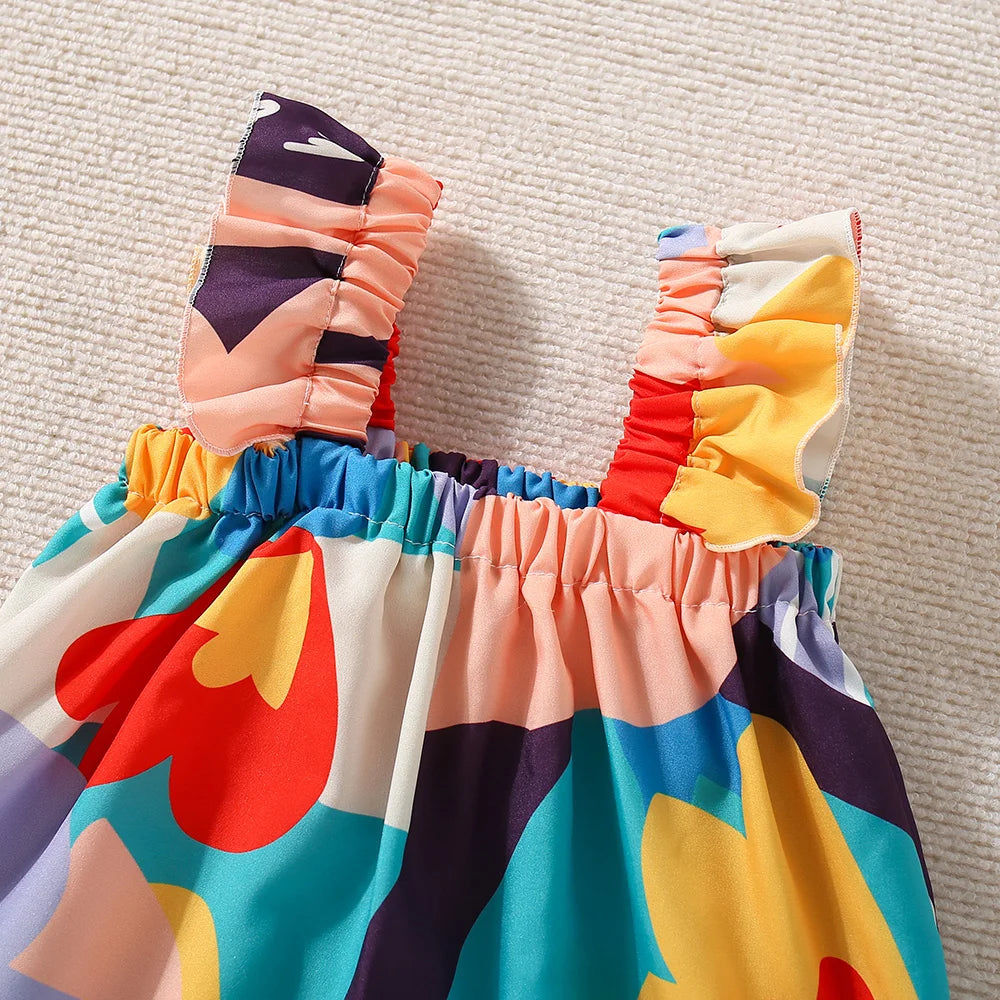 Conjunto Verão Infantil “Arte Colorida” – Blusa com Mangas Voadores + Shorts Estampados