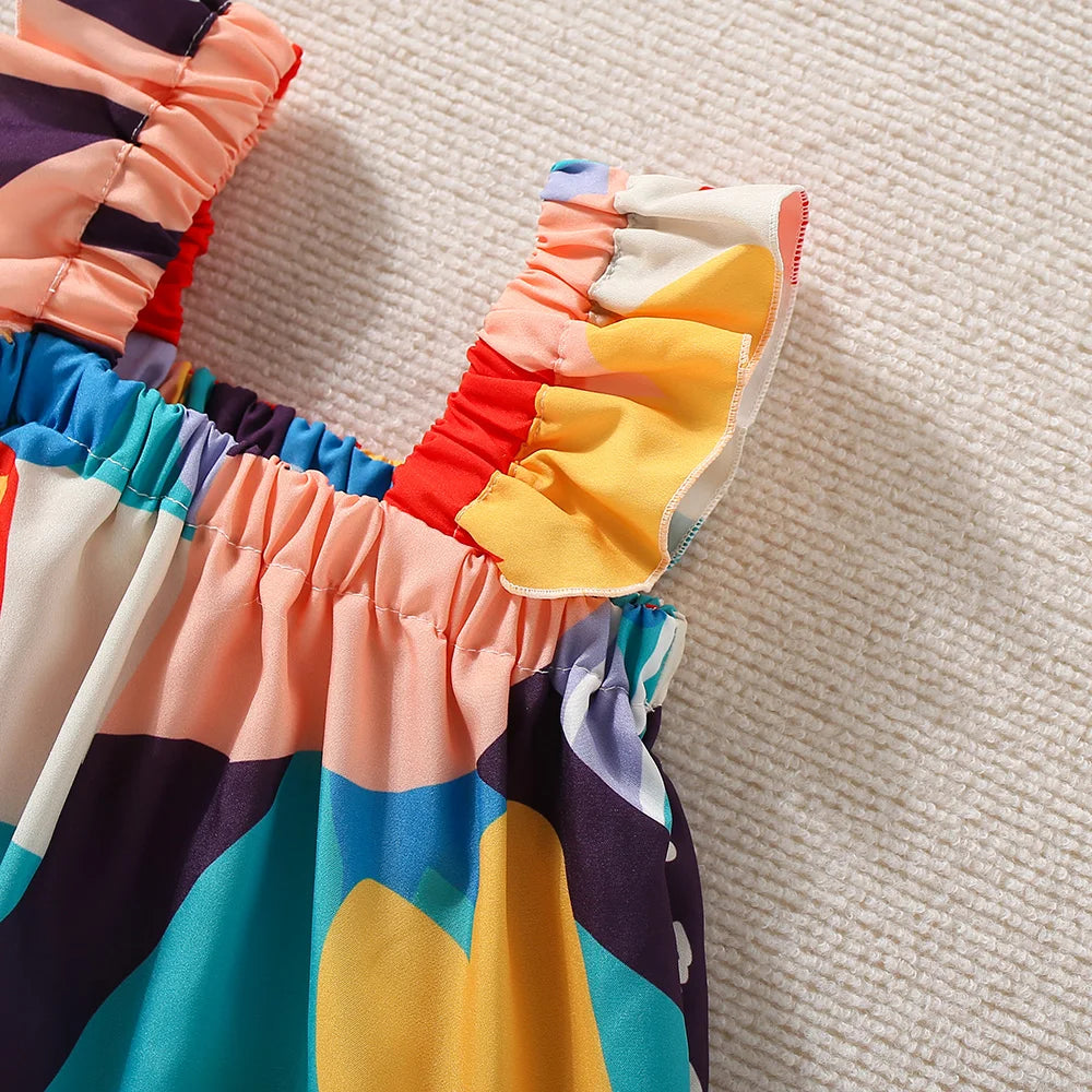 Conjunto Verão Infantil “Arte Colorida” – Blusa com Mangas Voadores + Shorts Estampados