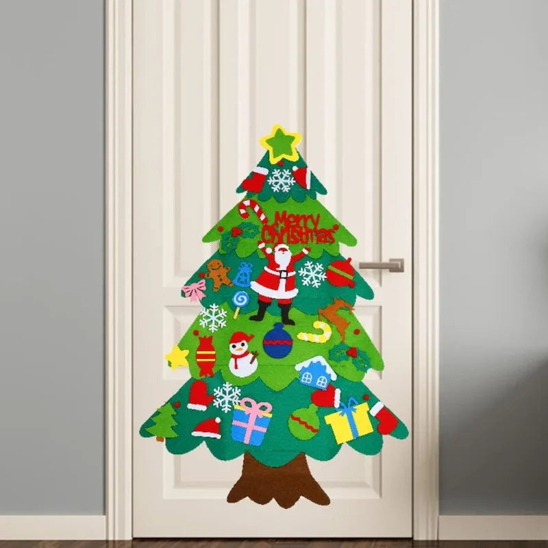 Árvore de Natal de Feltro Infantil com 32 Enfeites e Luzes LED – Kit Natalino