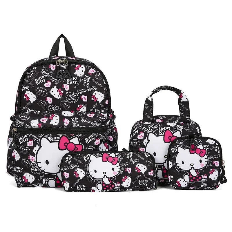 Kit 4 em 1 Kuromi & Hello Kitty – Mochila Escolar + Estojo + Bolsa Tiracolo + Carteira