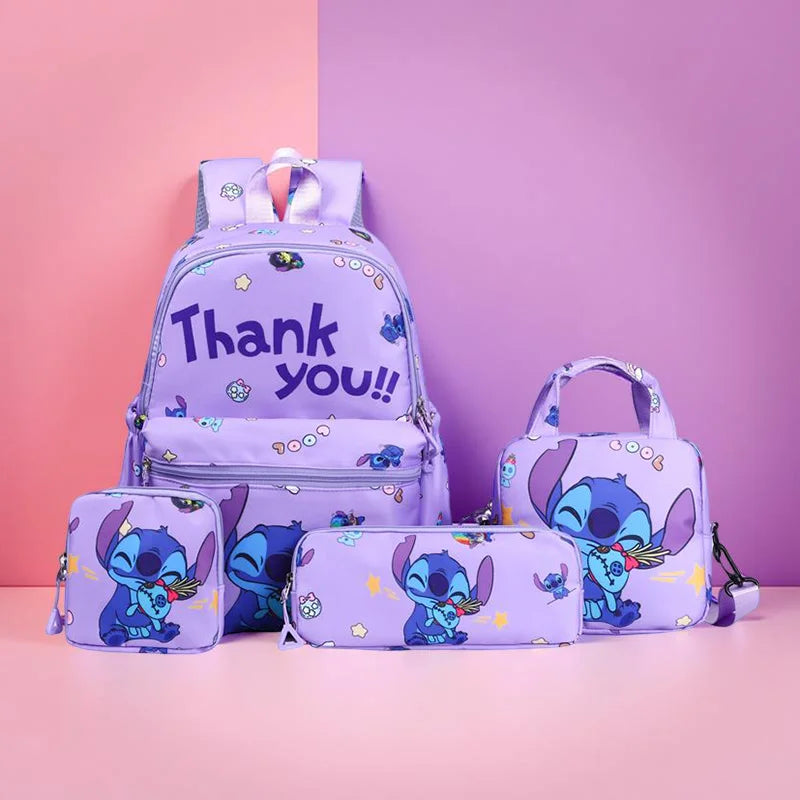 Kit 4 Peças Stitch – Mochila, Bolsa Transversal, Estojo e Carteira em Nylon