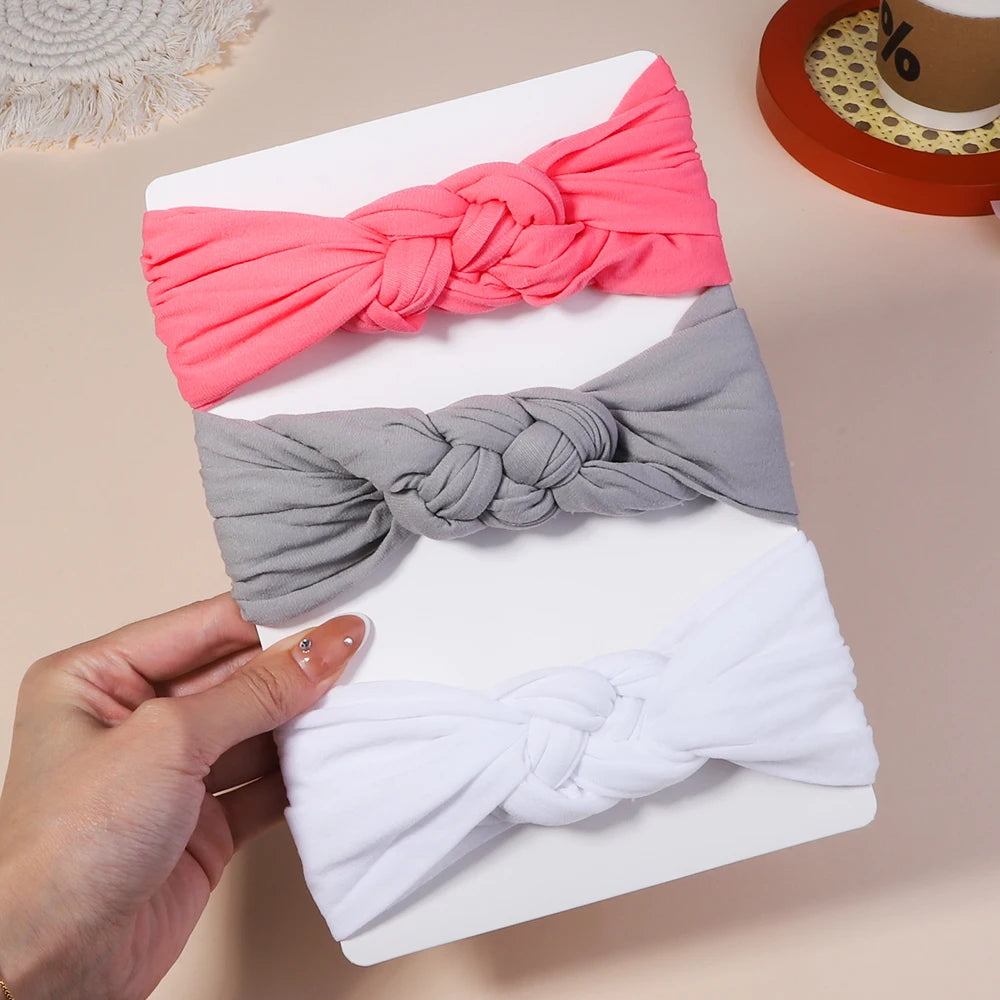 Kit 3 Peças de Faixas de Cabelo Tricotadas para Bebês – Turbante Elástico para Meninas e Crianças