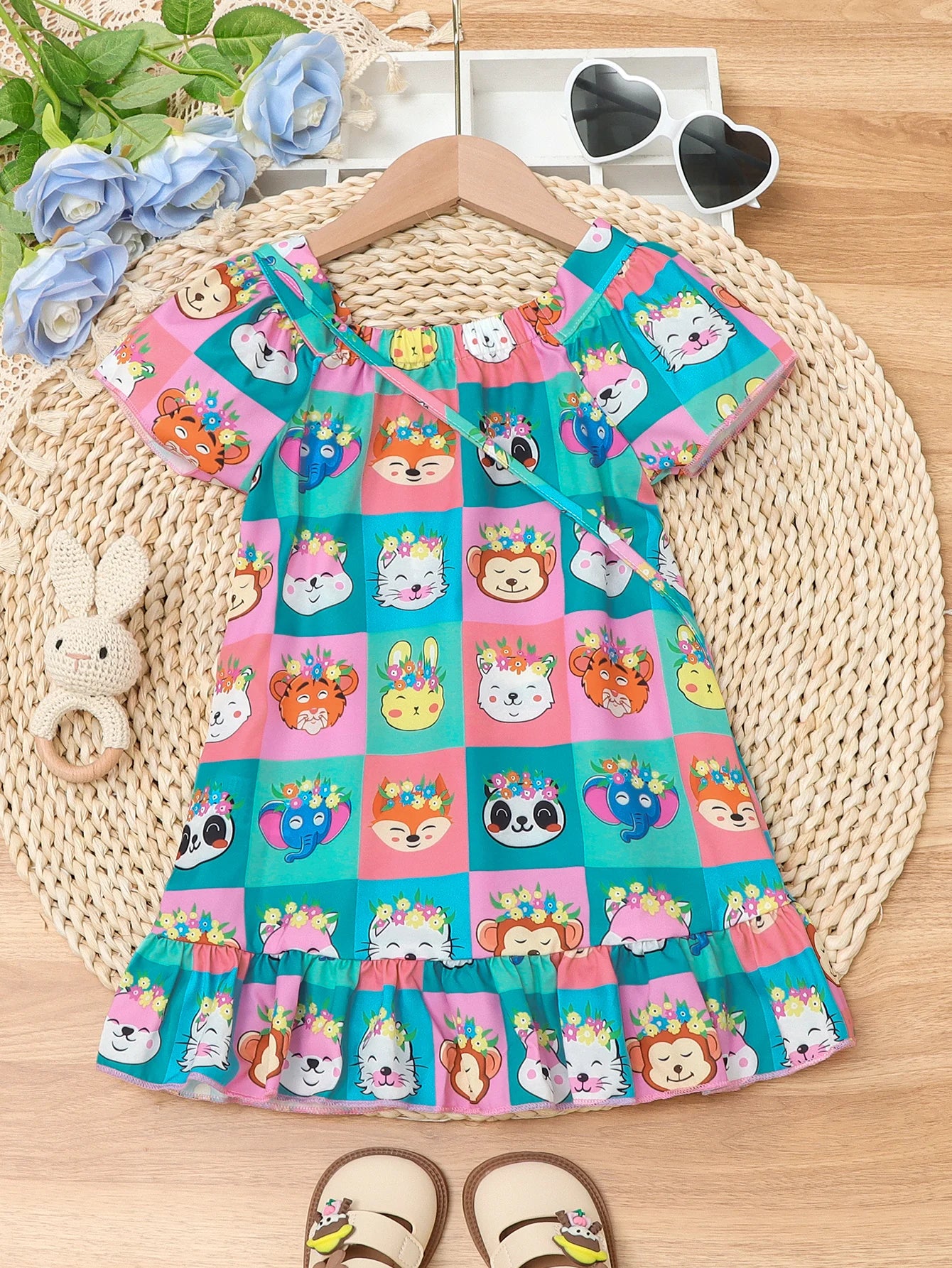 Vestido Infantil “Amiguinha Fashion” – Com Bolsa de Ombro Estampa Animal