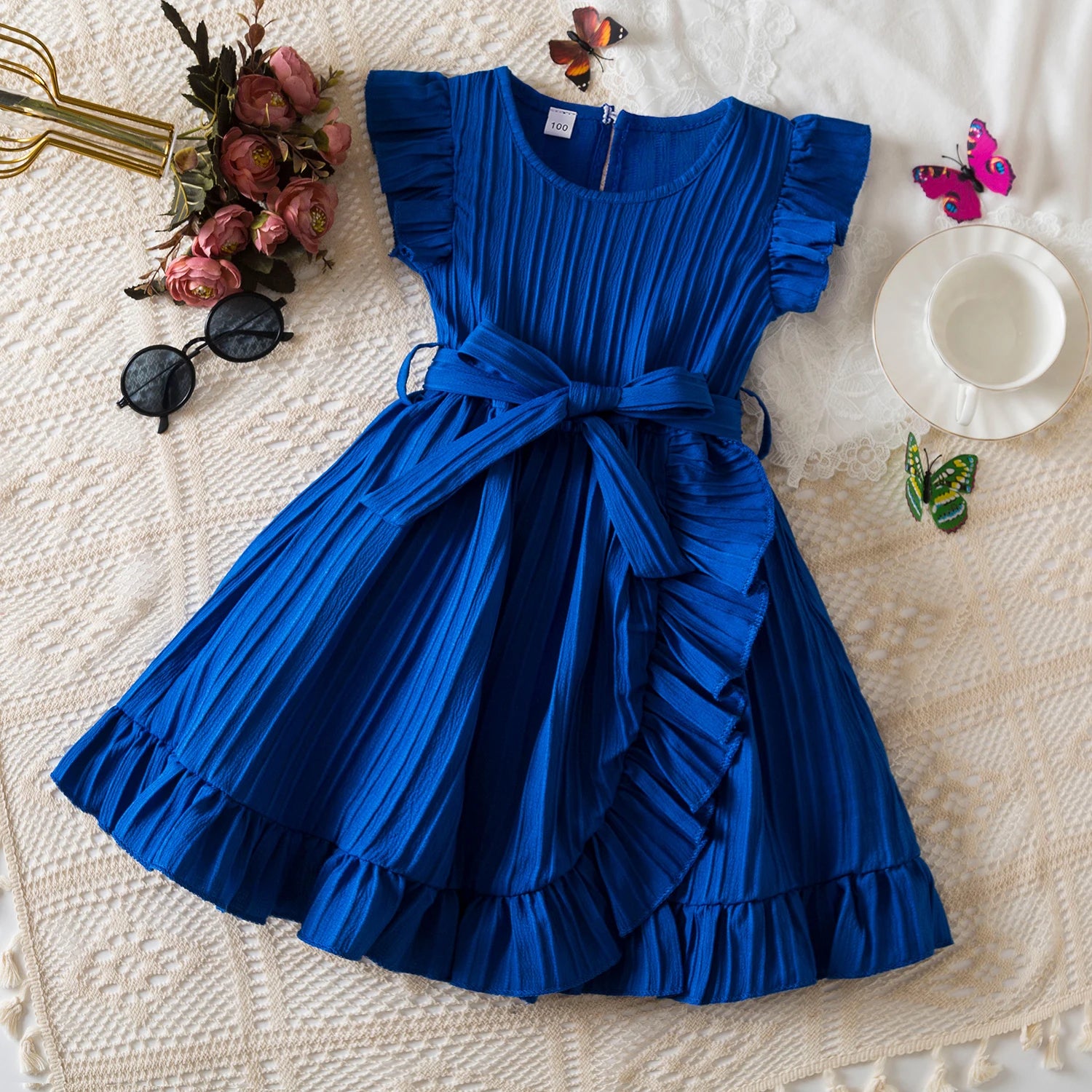 Vestido Infantil “Doce Encanto” – Manga Babado, Cores Lisos, Estilo Princesa