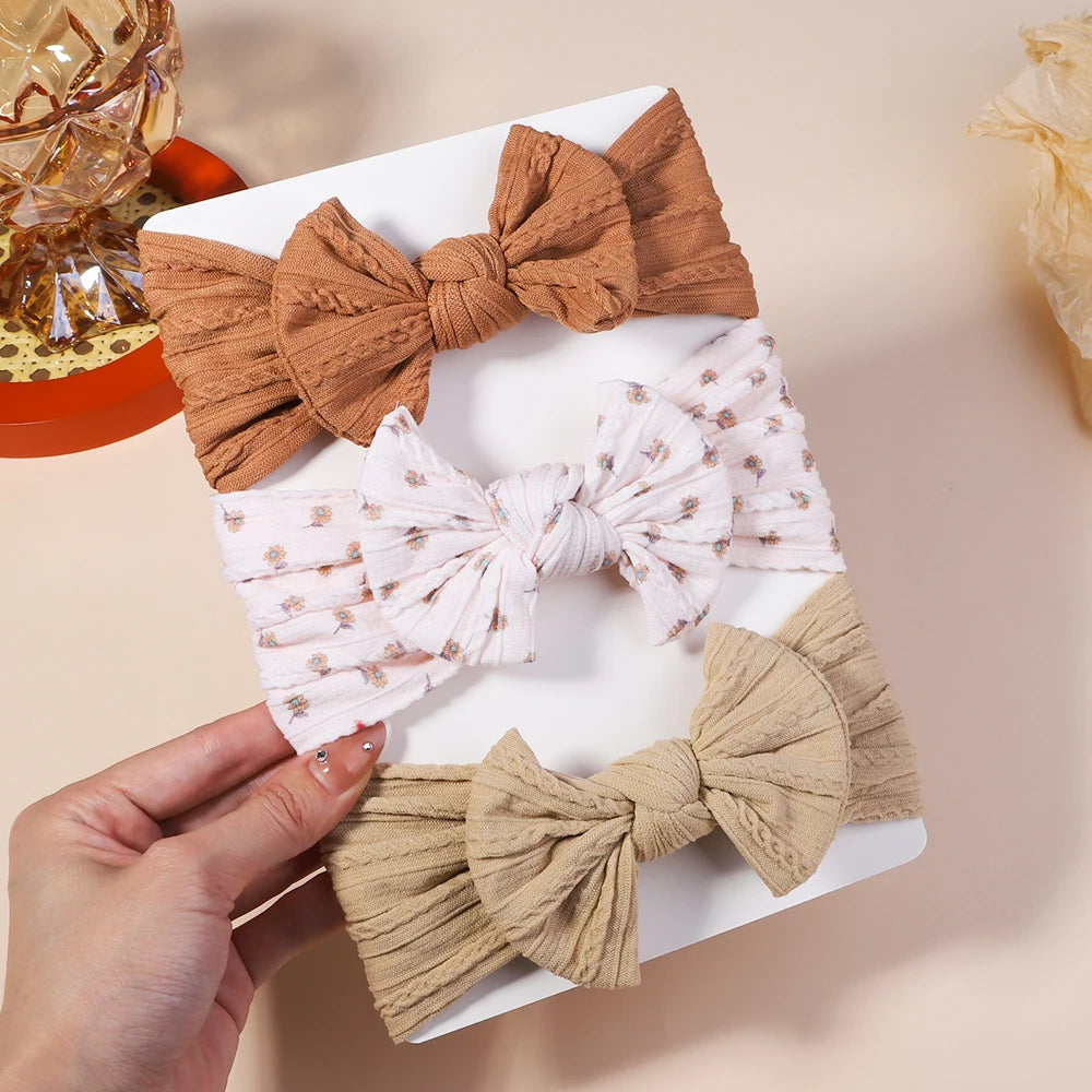 Kit 3 Peças de Faixas de Cabelo Tricotadas para Bebês – Turbante Elástico para Meninas e Crianças