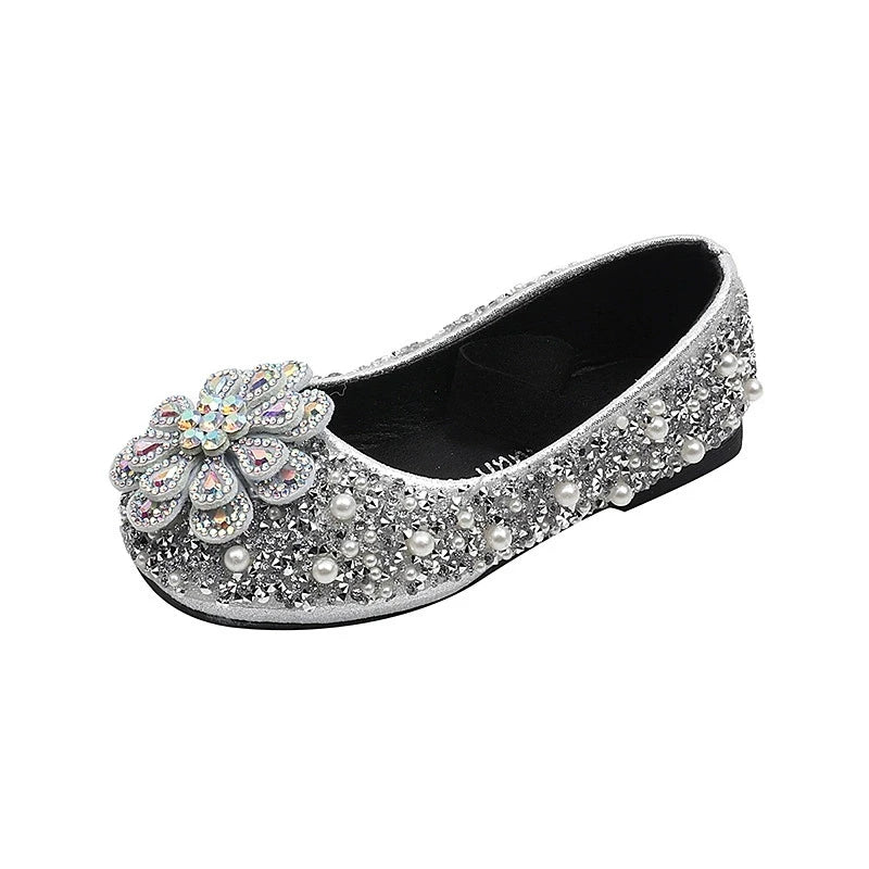 Sapatilhas de Couro para Meninas – Com Laço de Paetês, Confortáveis e Macias