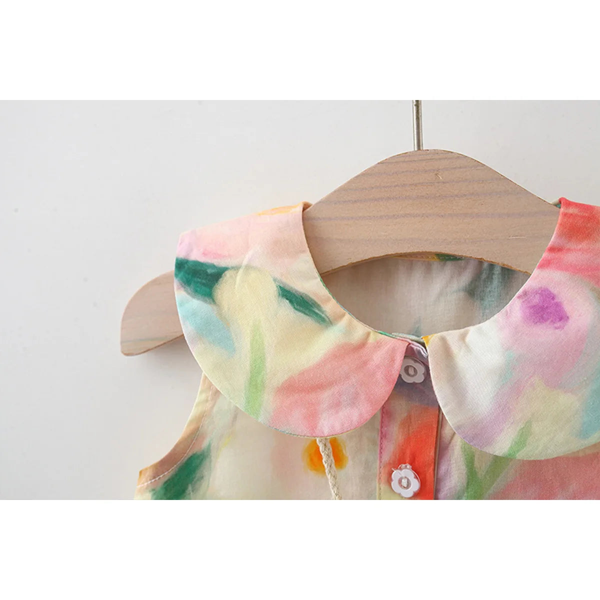 Conjunto Verão 2 Peças para Bebê Menina – Vestido de Algodão com Gola Boneca e Bolsa Transversal de Flor Grande