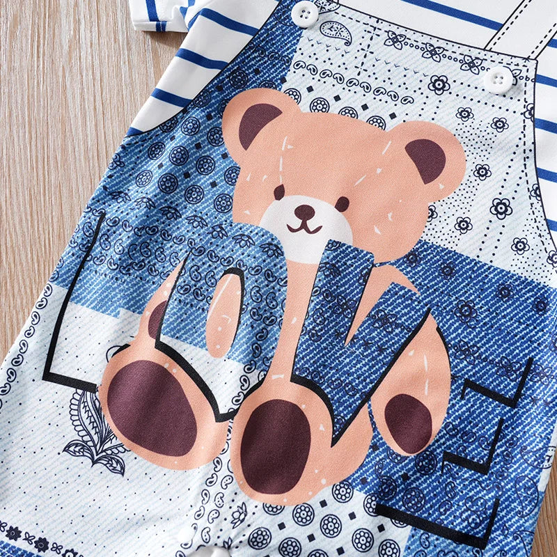 Macacão Infantil “Ursinho Divertido” – Conjunto Falso Dois Peças para Meninos