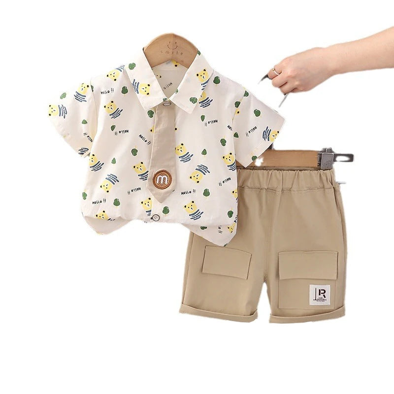 Conjunto Infantil Verão – Camiseta Cartoon + Shorts Jeans (2 peças)