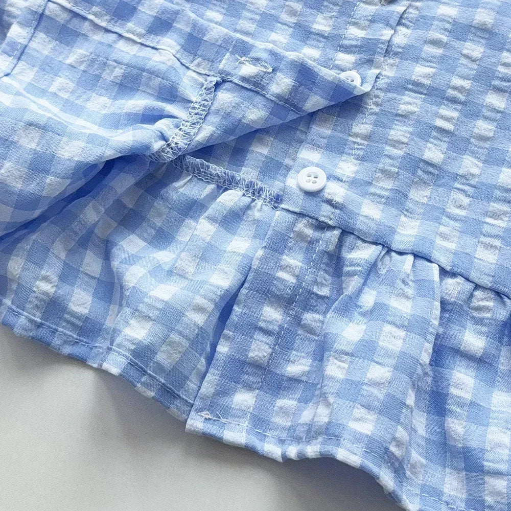 Conjunto Helena – Blusinha Xadrez com Botões + Calça Infantil Casual