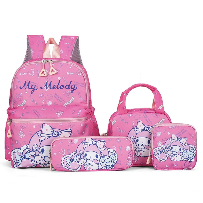 Kit 4 em 1 Kuromi & Hello Kitty – Mochila Escolar + Estojo + Bolsa Tiracolo + Carteira