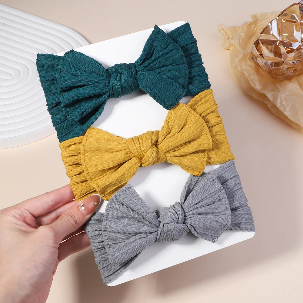 Kit 3 Peças de Faixas de Cabelo Tricotadas para Bebês – Turbante Elástico para Meninas e Crianças