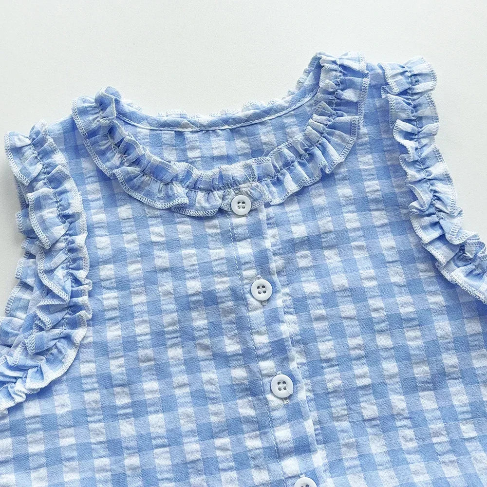 Conjunto Helena – Blusinha Xadrez com Botões + Calça Infantil Casual