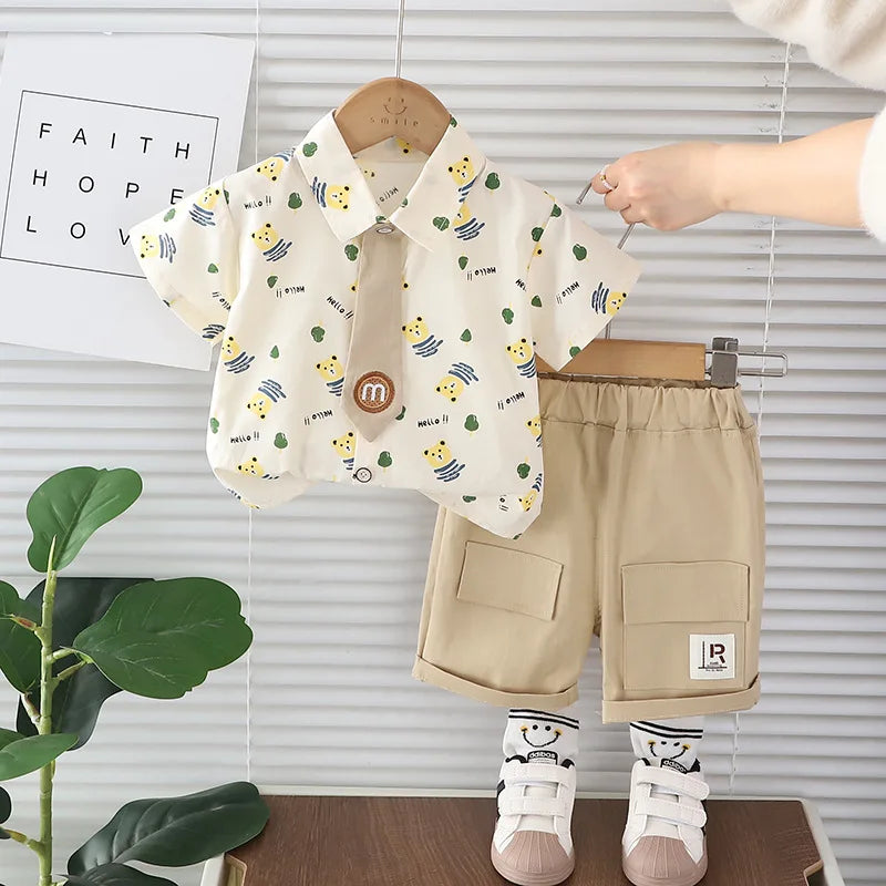 Conjunto Infantil Verão – Camiseta Cartoon + Shorts Jeans (2 peças)