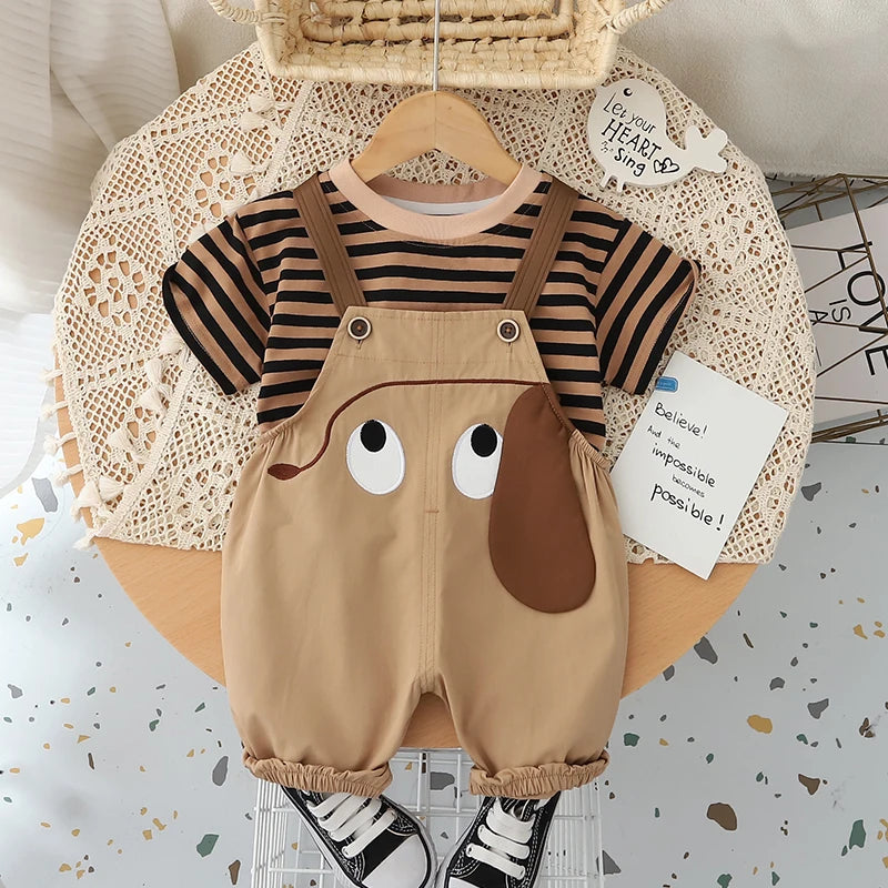 Conjunto Infantil Verão Camiseta Listrada + Jardineira 2 Peças