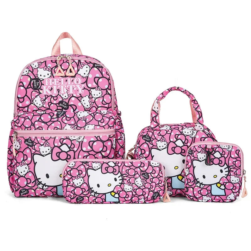 Kit 4 em 1 Kuromi & Hello Kitty – Mochila Escolar + Estojo + Bolsa Tiracolo + Carteira