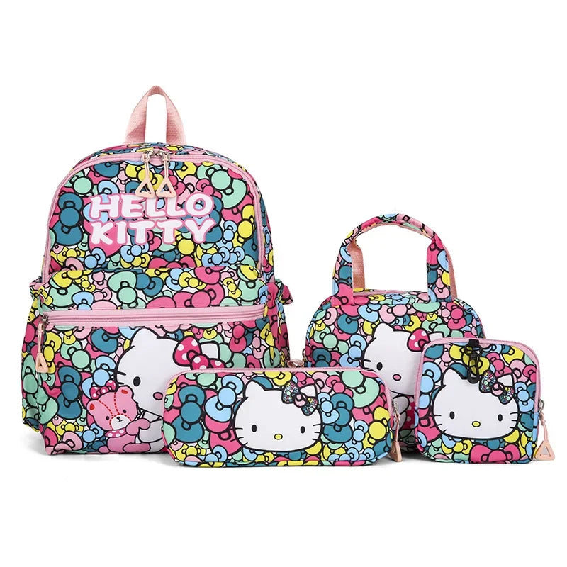 Kit 4 em 1 Kuromi & Hello Kitty – Mochila Escolar + Estojo + Bolsa Tiracolo + Carteira