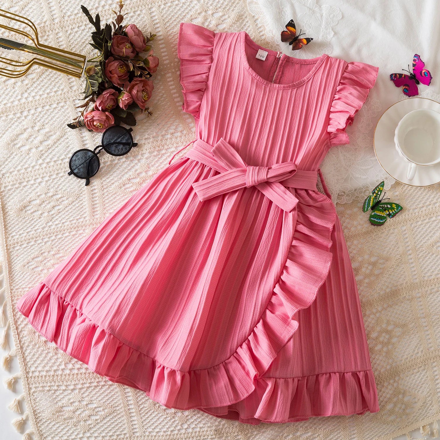 Vestido Infantil “Doce Encanto” – Manga Babado, Cores Lisos, Estilo Princesa