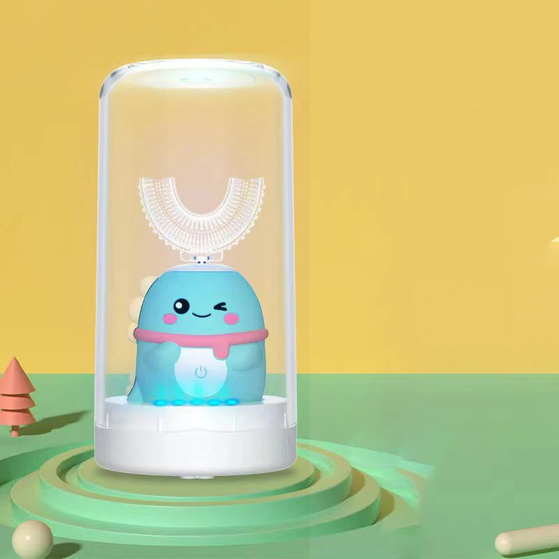 Escova Dental Infantil Elétrica 360° em Formato U – Sonôrica, Recarregável, Com Luz Azul e Timer Inteligente