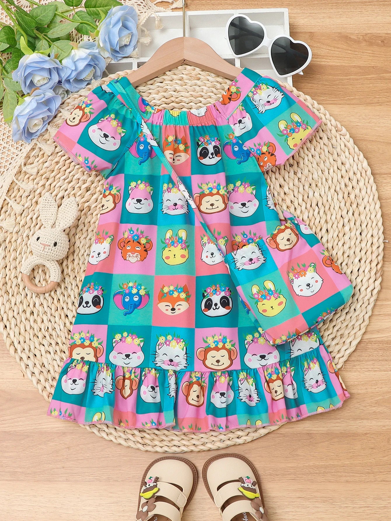 Vestido Infantil “Amiguinha Fashion” – Com Bolsa de Ombro Estampa Animal
