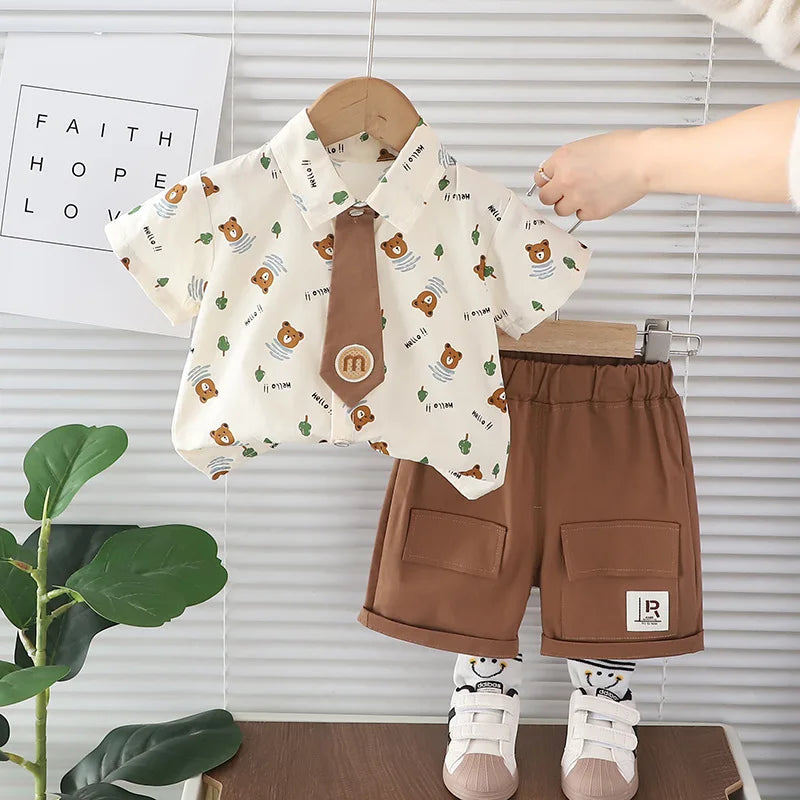 Conjunto Infantil Verão – Camiseta Cartoon + Shorts Jeans (2 peças)