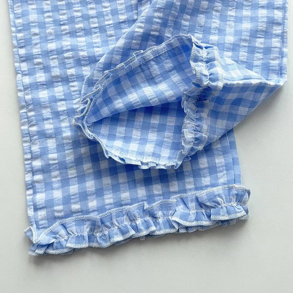 Conjunto Helena – Blusinha Xadrez com Botões + Calça Infantil Casual