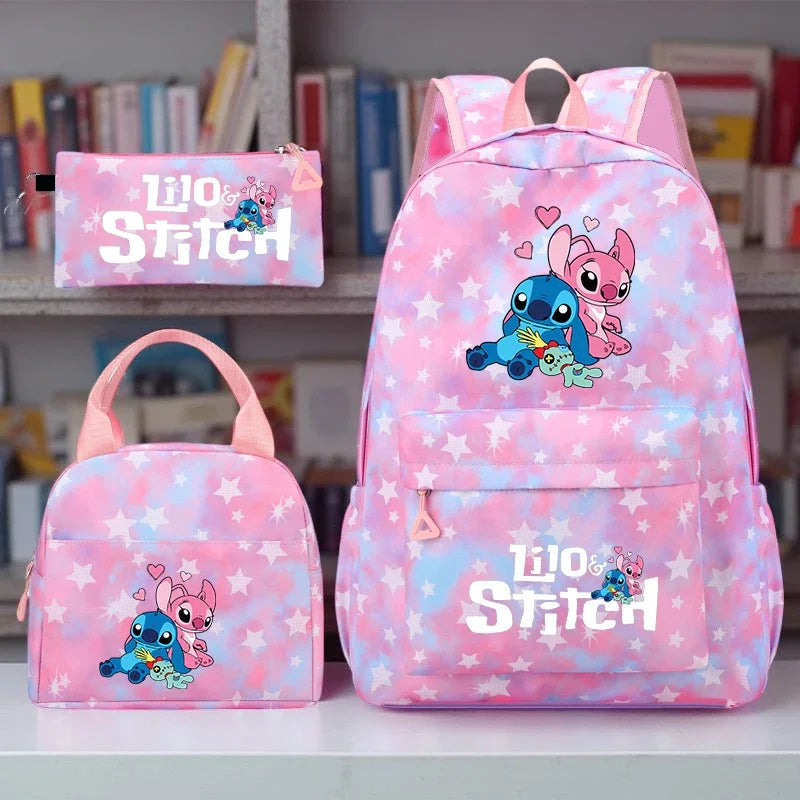 Mochila Stitch Escolar com Bolsa Tote e Estojo – Conjunto Leve, Grande Capacidade em Nylon para Escola, Trabalho e Viagens