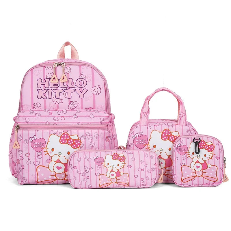 Kit 4 em 1 Kuromi & Hello Kitty – Mochila Escolar + Estojo + Bolsa Tiracolo + Carteira