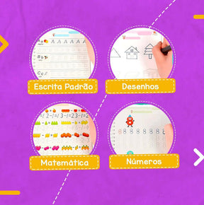 KIT com 4 Cadernos de Caligrafia Mágicos Reutilizáveis