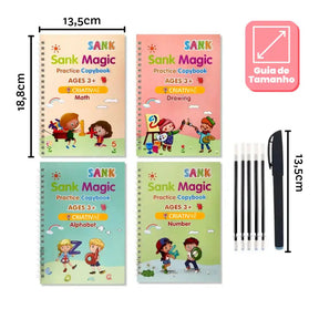 KIT com 4 Cadernos de Caligrafia Mágicos Reutilizáveis