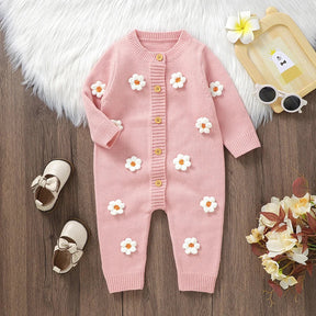 Macacão Infantil Feminino Tricô Florzinhas