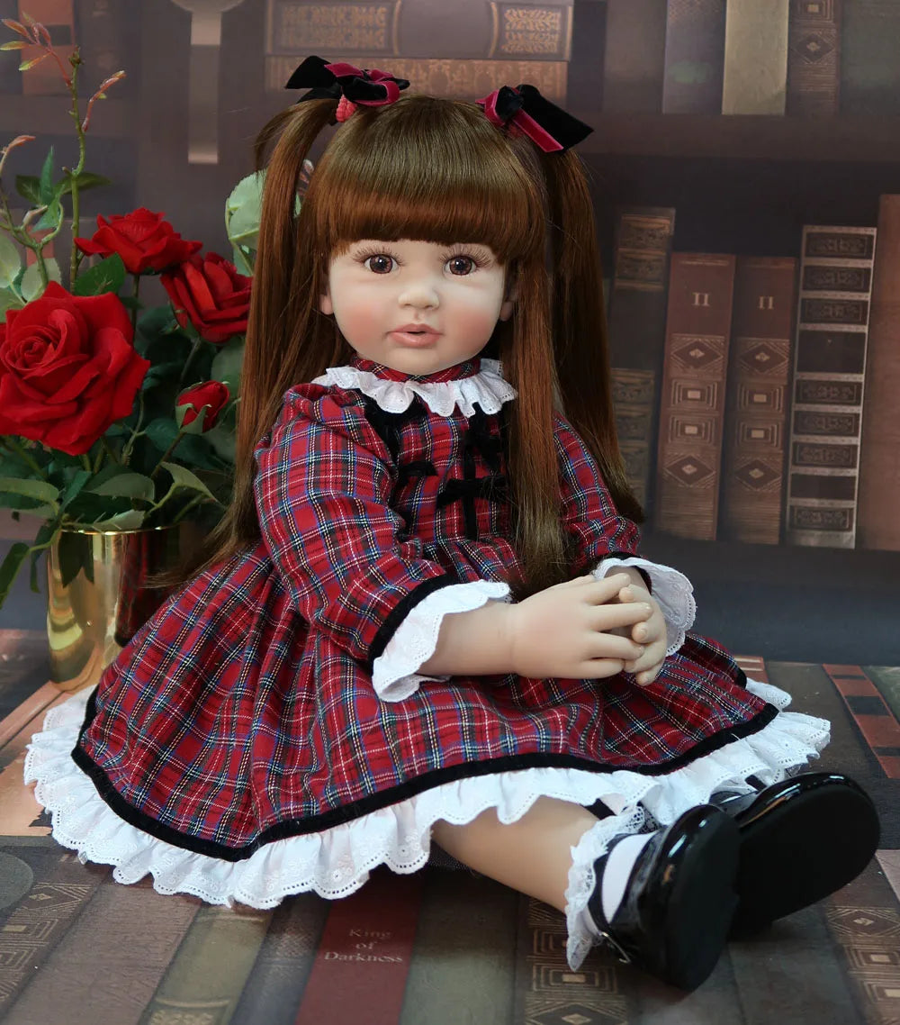 Boneca Reborn Menina 60cm – Bebê Toddlers Realista, Grande, Silicone Vinyl, Princesa com Corpo de Pano e Cabelo Macio