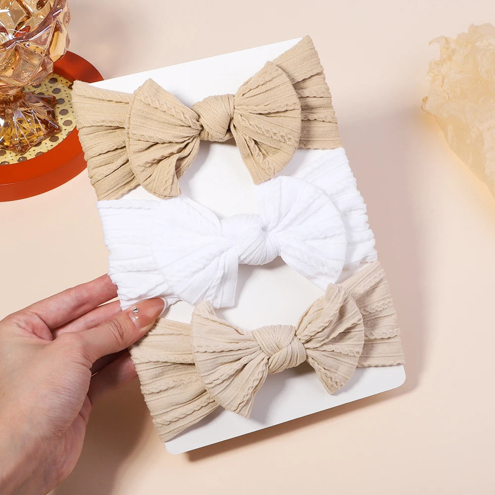 Kit 3 Peças de Faixas de Cabelo Tricotadas para Bebês – Turbante Elástico para Meninas e Crianças