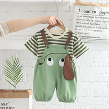 Conjunto Infantil Verão Camiseta Listrada + Jardineira 2 Peças