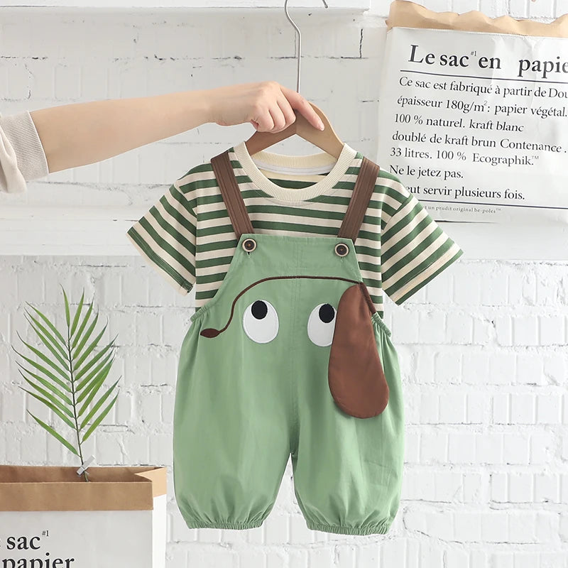 Conjunto Infantil Verão Camiseta Listrada + Jardineira 2 Peças
