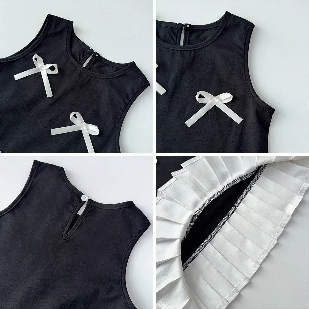 Vestido Infantil “Laço Preto” – Sem Manga, Simples e Doce