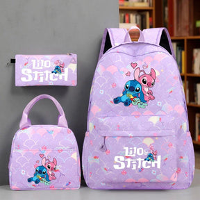 Mochila Stitch Escolar com Bolsa Tote e Estojo – Conjunto Leve, Grande Capacidade em Nylon para Escola, Trabalho e Viagens