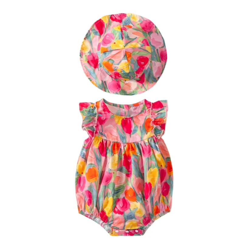 Conjunto Infantil “Tulipa Encantada” – Body com Mangas Bufantes + Faixa de Cabelo