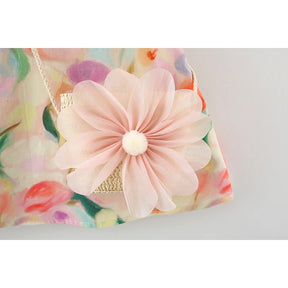 Conjunto Verão 2 Peças para Bebê Menina – Vestido de Algodão com Gola Boneca e Bolsa Transversal de Flor Grande