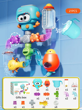 Kit de Brinquedos de Banho com Tubos e Polvo Giratório – Jogo de Água Interativo para Crianças a Partir de 3 Anos