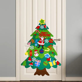 Árvore de Natal de Feltro Infantil com 32 Enfeites e Luzes LED – Kit Natalino