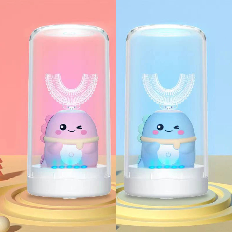 Escova Dental Infantil Elétrica 360° em Formato U – Sonôrica, Recarregável, Com Luz Azul e Timer Inteligente