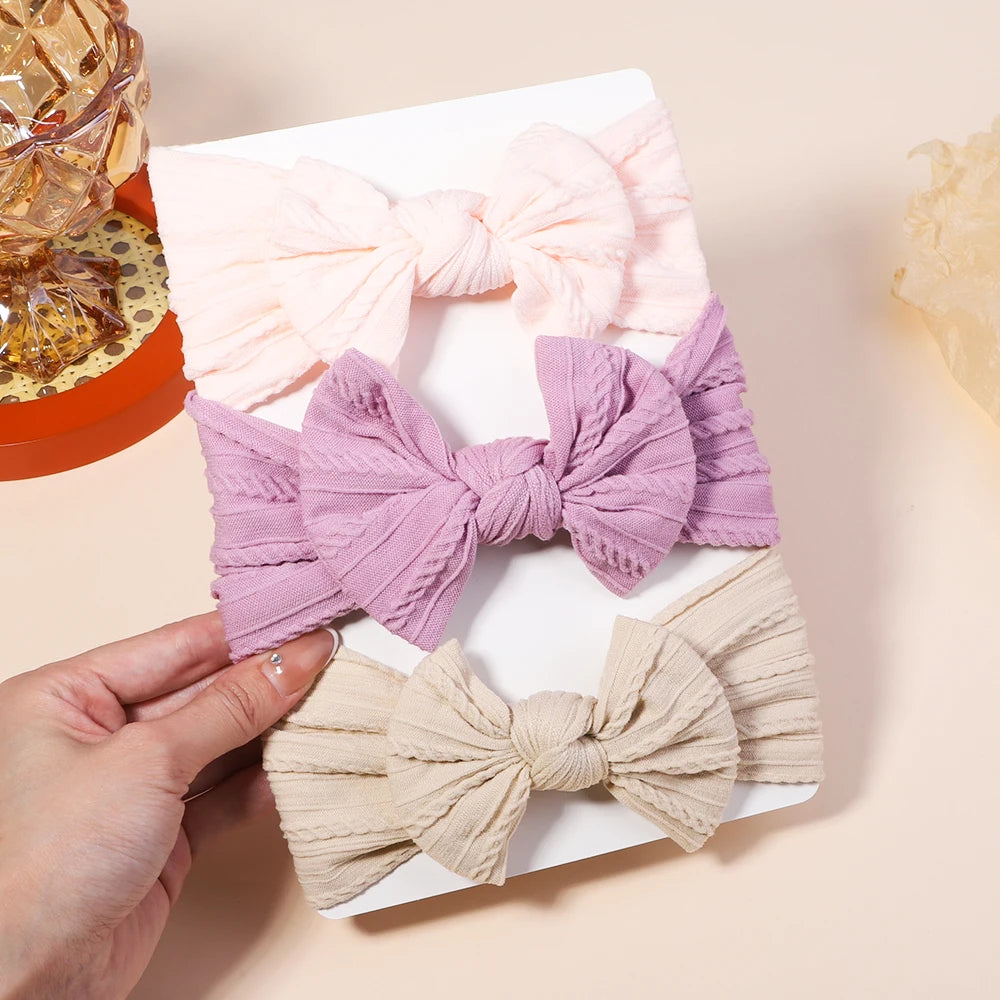 Kit 3 Peças de Faixas de Cabelo Tricotadas para Bebês – Turbante Elástico para Meninas e Crianças
