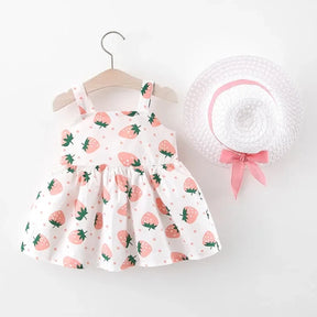 Vestido Infantil com Estampa de Morango e Chapéu – Berry