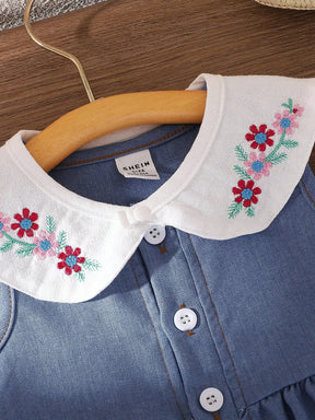 Vestido Menina Jeans com Gola Boneca – Summer Bloom