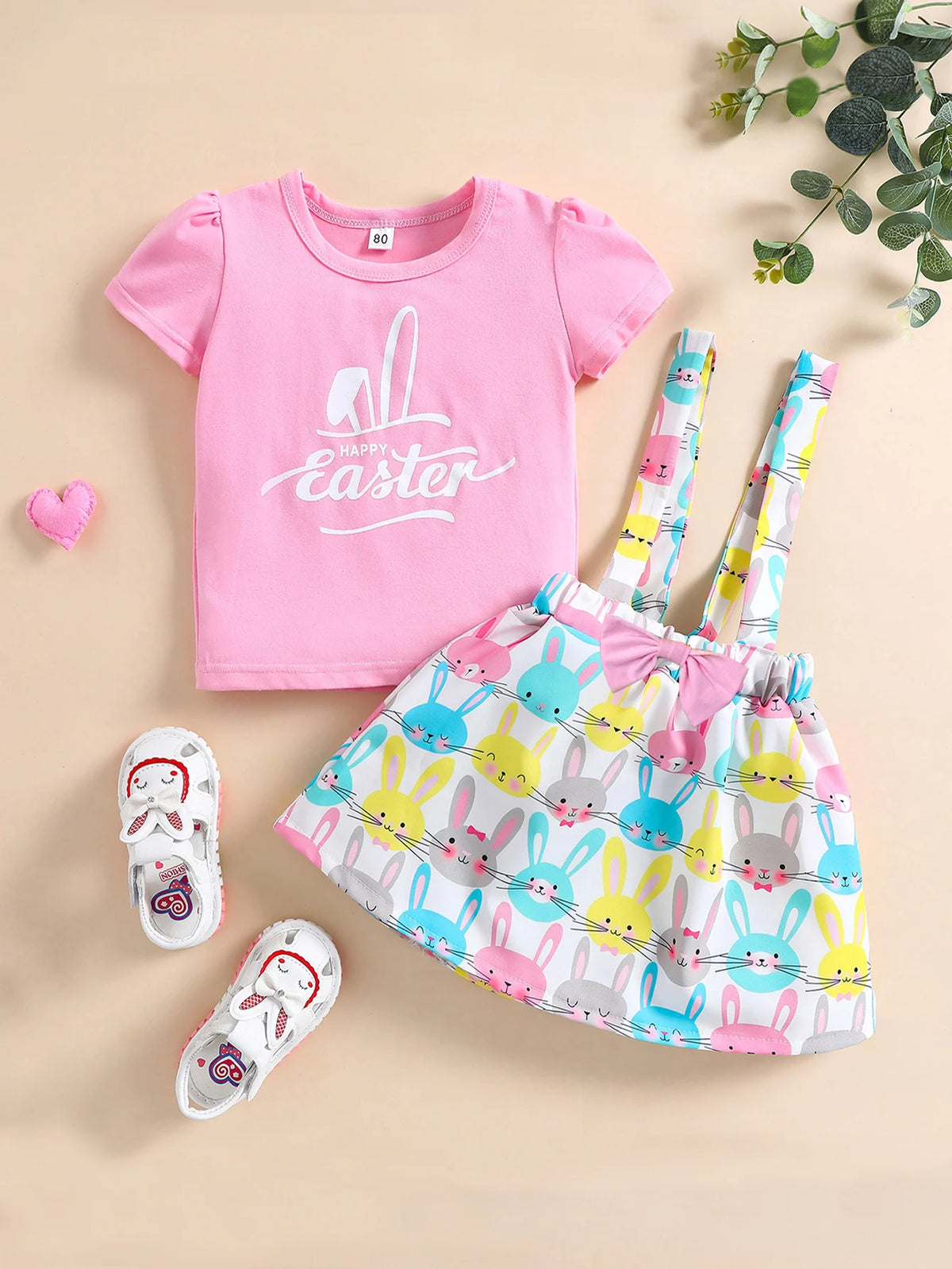 Conjunto Infantil “Coelhinha Feliz” – Camiseta + Saia Estampada