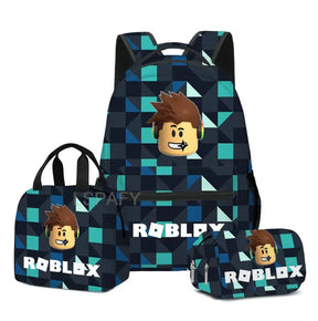 Kit Escolar Roblox 3 Peças – Mochila, Lancheira e Estojo Duplo para Meninas